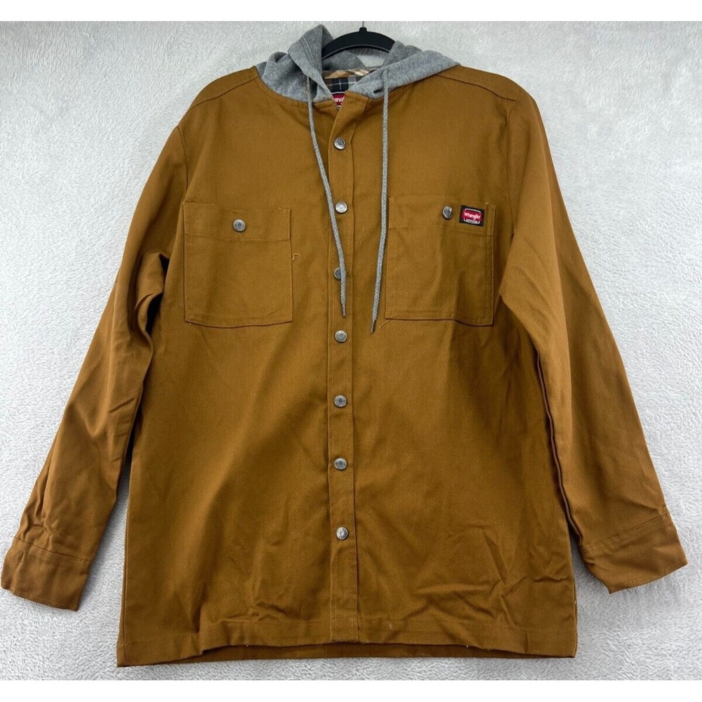 Wrangler Workwear Jacket Men's Small Brown Duck Unlined Canvas Button Hoodie